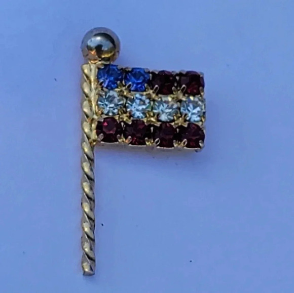 Ballou Reg'd US Jewelry American Flag USA Gold Tone  Pin Brooch Stones Army Gift - Picture 8 of 8